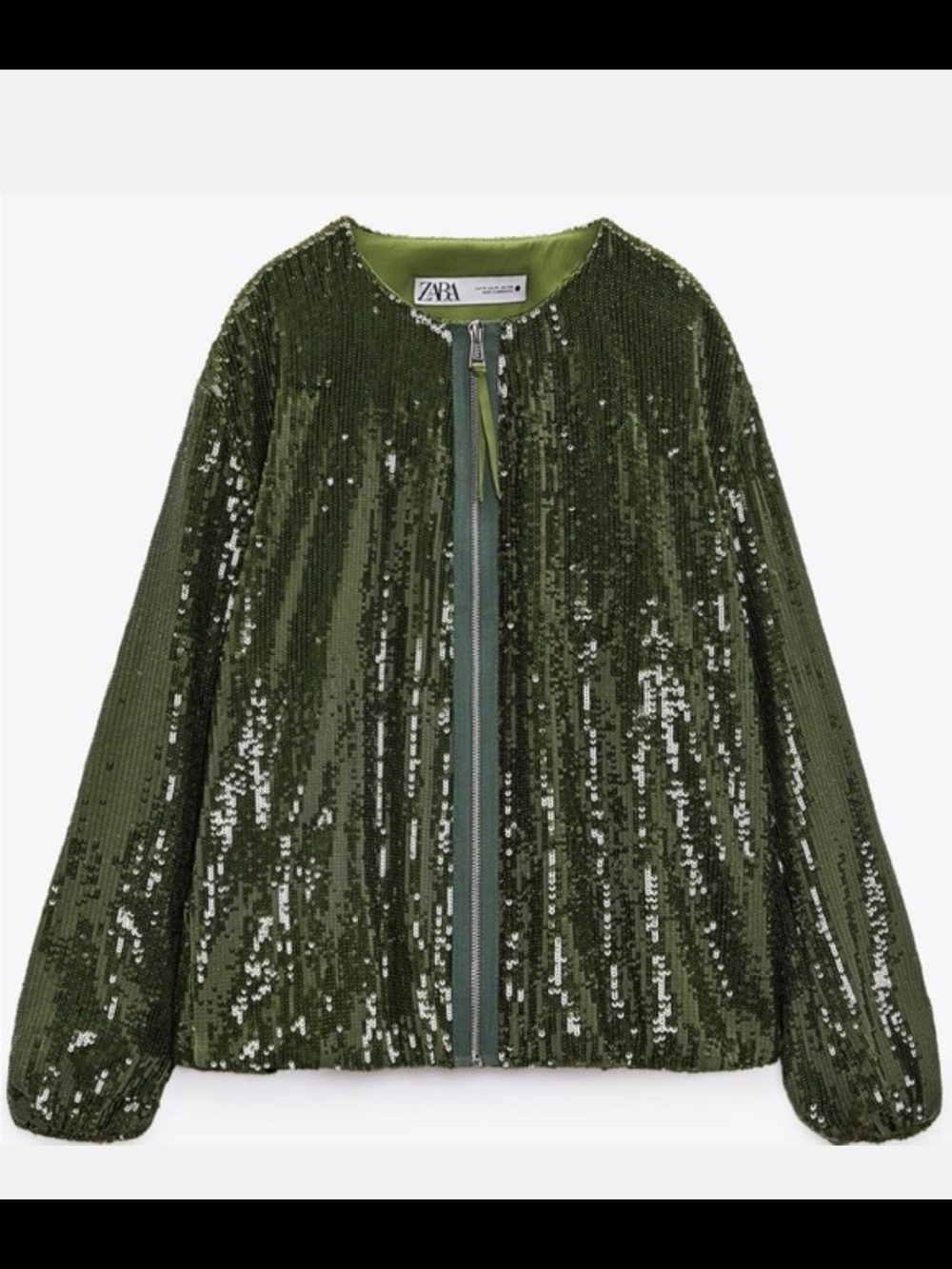 Zara Emerald Green Sequin Bomber Jacket